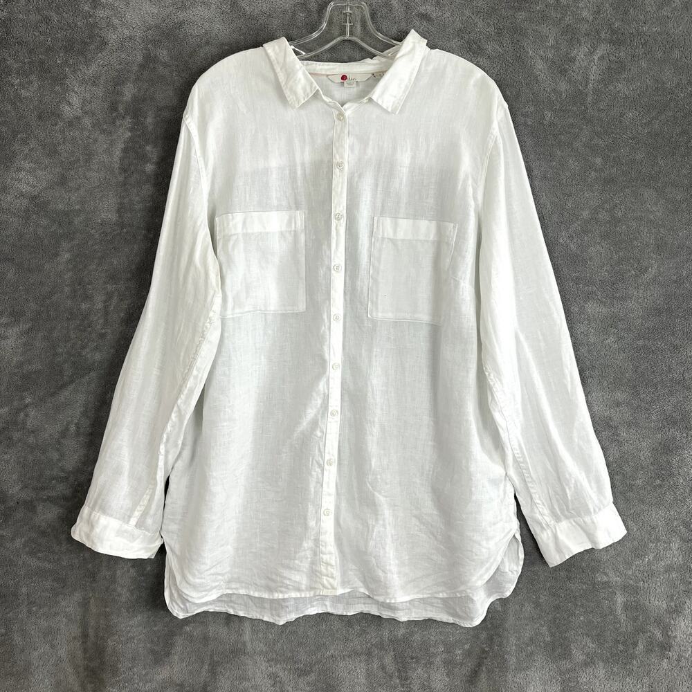 Boden Button Down Blouse Womens 14L 100% Linen White Flowy Lightweight